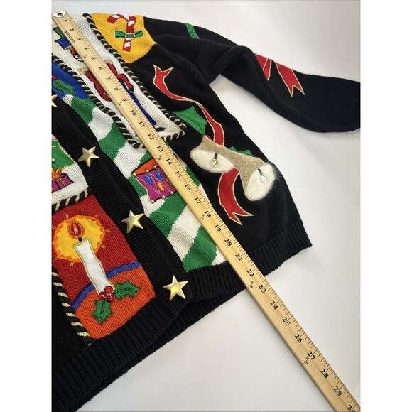 IB Diffusion Christmas Sweater Cardigan Star Button Embroidered Womens Medium - Picture 12 of 13